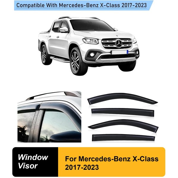 Auto Windabweiser Sonne Regenschutz für Mercedes-Benz X-Klasse 2014-2017 mattschwarzes Fenster Visier Doppelkabine Autozubehör