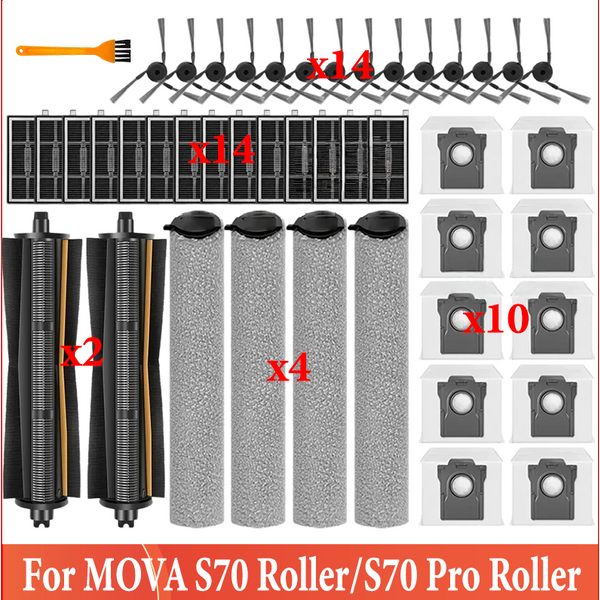Pour MOVA S70 Roller/ S70 Ultra Roller/ S70 Pro Roller, Trouver S70 Pro Roller Brosse latérale Tricut, filtre HEPA, rouleau, chiffon de nettoyage, sac