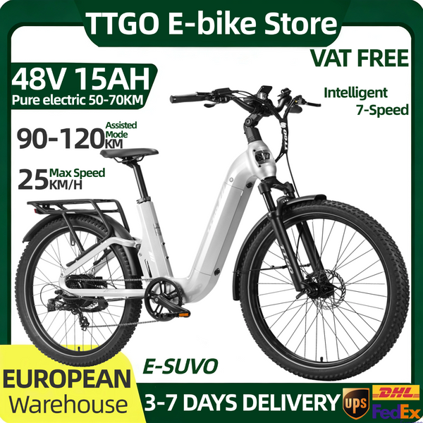 Ttgo E-Suvo 48V15Ah Erwachsenen-E-Bike 27,5*2,4 Zoll Reifen Aluminiumlegierungsrahmen 7-Gang 90-120Km Mountainbike Bürstenloser Motor Lithium-Akku Hydraulische Scheibenbremse Offroad-E-Bike