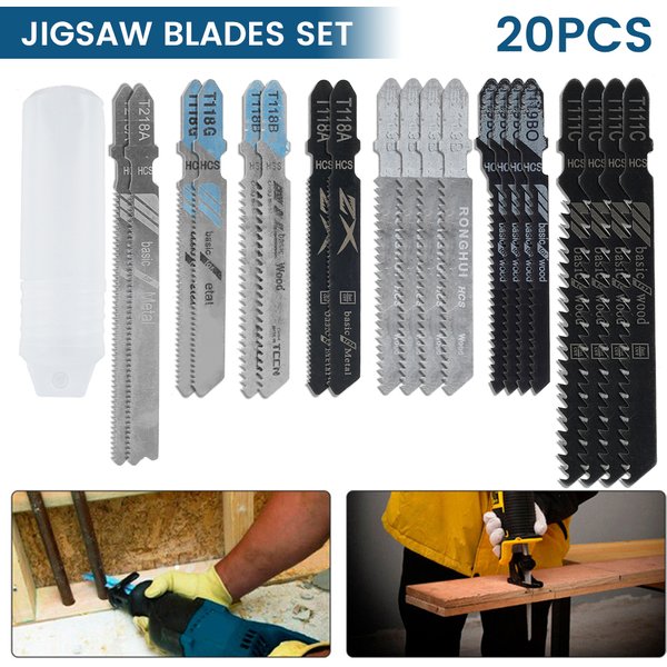 Jeu de lames de scie sauteuse HCS, arbre en T, assortiment de lames de scie sauteuse pour bois, plastique et métal, lames de coupe pour Black & Decker Metabo, 20 pièces