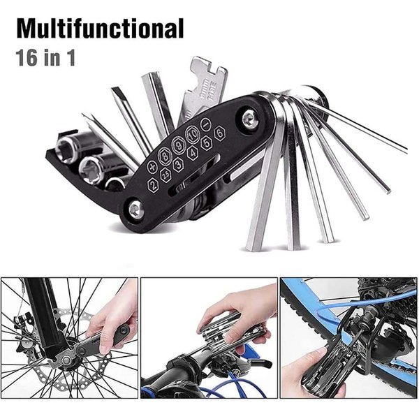 Kit d'outils de réparation de vélo portables 16 en 1, clé hexagonale, écrou, tournevis de pneu, outils de réparation de vélos de moto