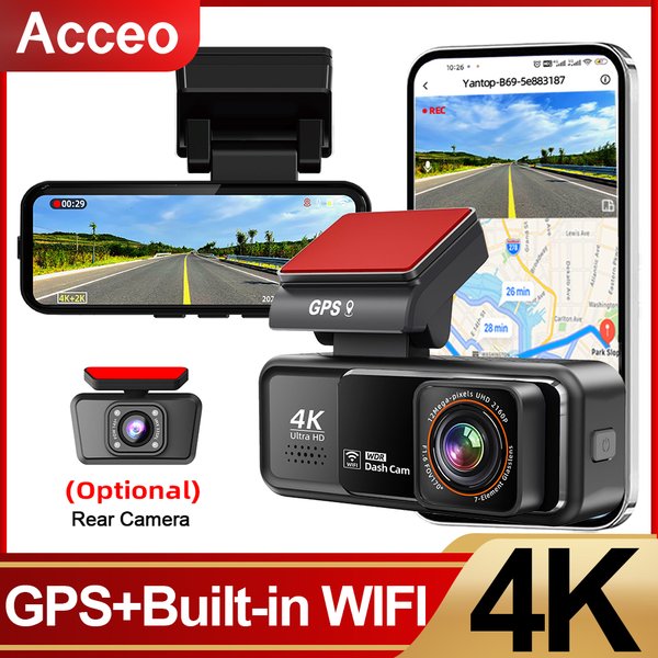 Caméra de tableau de bord 4K WiFi intégré GPS HD Vision nocturne enregistreur de conduite enregistrement en boucle prise en charge du contrôle par application surveillance du stationnement 24H