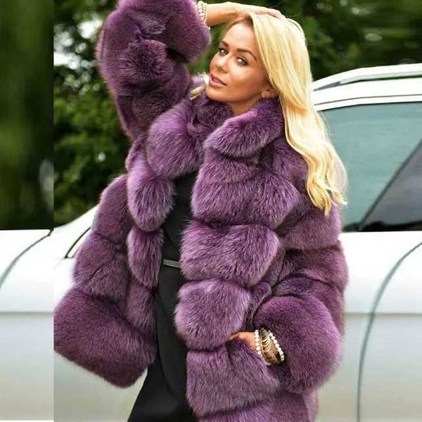 Femmes fausse fourrure de renard manteaux Maxi manteaux col rabattu épais chaud élégant automne hiver point ouvert fourrure vestes chaud Streetwear