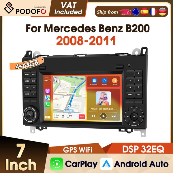 Podofo CarPlay Android Auto Radio For Mercedes Benz W169 W245 B200 W906 Sprinter W639 Vito WIFI GPS FM RDS 7" Car 2 Din Autoradio