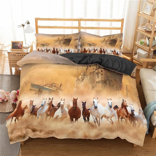 Ensemble de literie en microcarence Western Cowboy pour adultes et enfants, housse de couette, housse de couette, doux, animal, chevaux sauvages, décor d'athlon, taille Queen, adolescents