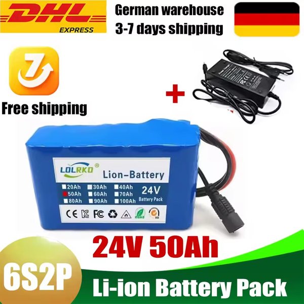 24V 50000mAh 18650 6S2P Lithium-Akku mit BMS, geeignet für den Austausch von Elektro-Hoverboards und Elektrorollern.