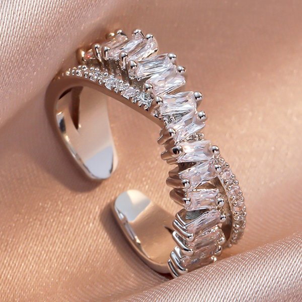 Zcomprend-Bagues d'ouverture pour femme, bijoux de doigt gothiques, brillant, chic, rebrodé, double étudiant, document en argent, fête de mariage, luxe