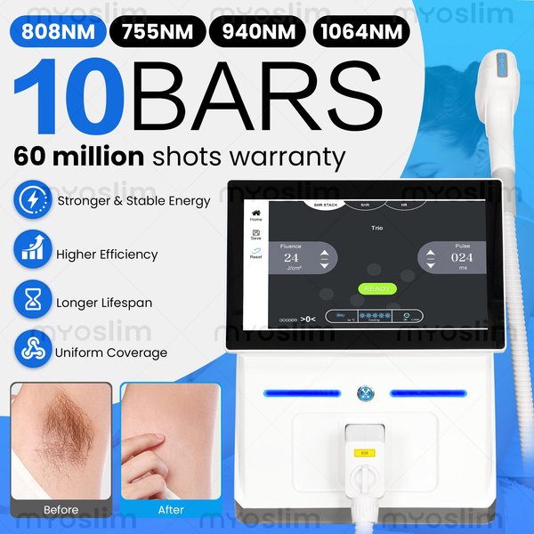 5000W Diodenlaser-Haarentfernungsgerät FAC 10 Bars 4 Wellenlängen 755 808 940 1064Nm Eiskühlung Schmerzlose Depilationsausrüstung