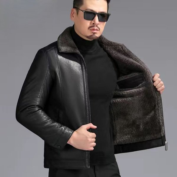 Leder Pelz Jacke Männer Schaffell Jacke Echte Winter Echtes Leder Mantel Männer Vintage Klassische Leder Jacken Hohe Qualität Männer