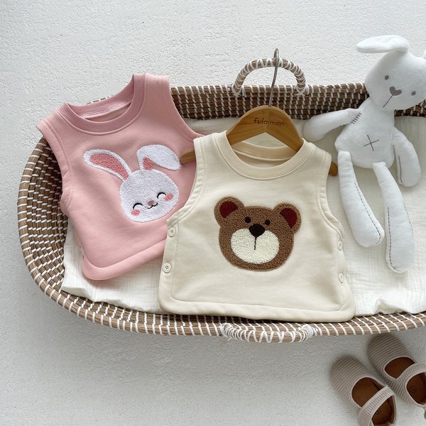 Vêtements d'automne pour bébés filles et garçons, en coton, imprimé ours lapin, haut sans manches pour nourrissons de 0 à 2 ans