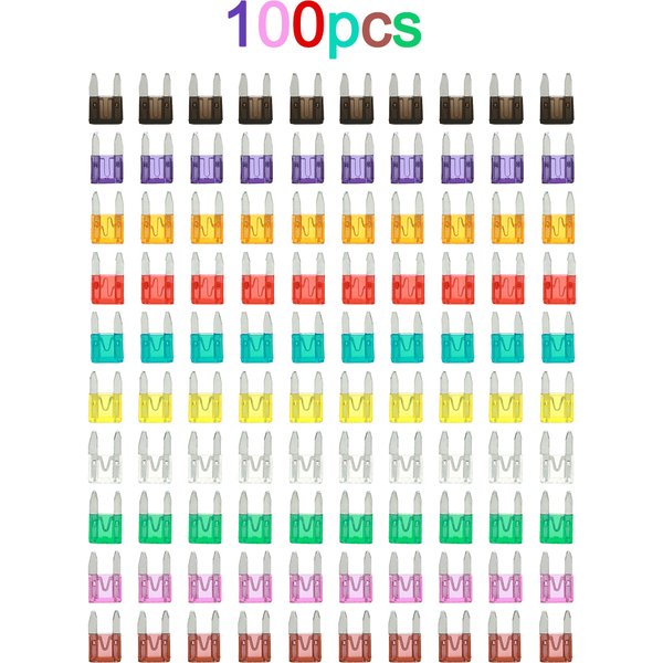 100 Stück Mini-Flachsicherungen für Auto, Auto, LKW, Sortiment, Sicherungssatz, 40 A, 3 A, 5 A, 7,5 A, 10 A, 15 A, 20 A, 25 A, 30 A, 35 A