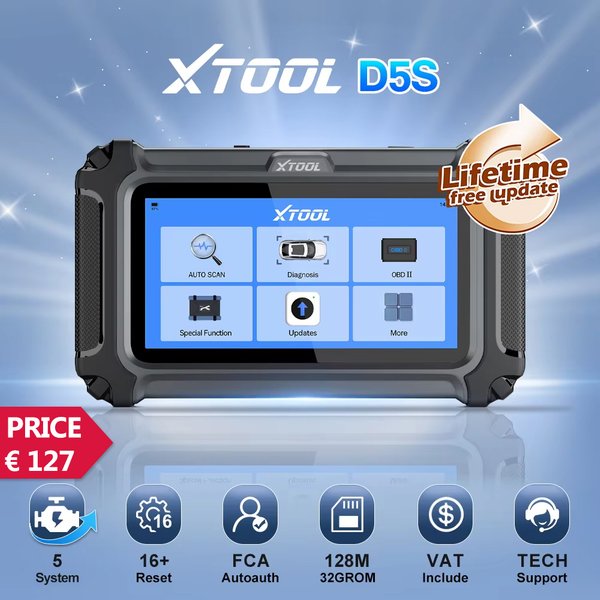 XTOOL D5S Kfz-Diagnosegeräte, ABS SRS PCM EPB TCM 5-System-Scanner mit 16+ Reset-Funktionen, FCA CAN FD Auto VIN Scan, vollständiger OBD2 D5 S Mini Touchscreen Codeleser, lebenslange kostenlose