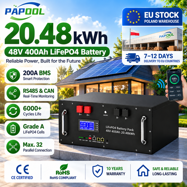 48V 400Ah 20Kwh LiFePO4-Batterie 6500 Zyklen mit RS485 51,2V 100Ah 200Ah 300Ah Solar-Energiespeicher Lithium-Batterie Akku EU-Lager