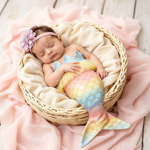 Ylsteed nouveau-né sirène Costume avec bandeau bébé fille photographie accessoires sirène photographie vêtements