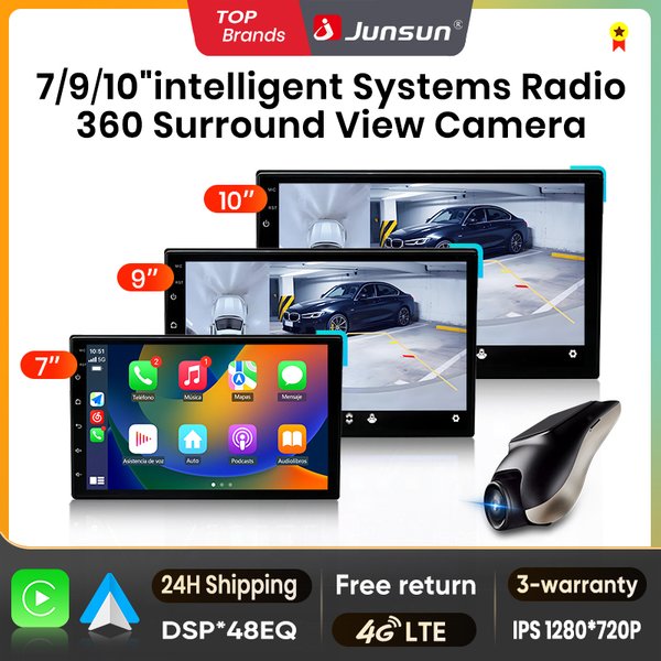 Junsun Qualcomm 8-rdzeniowy, kamera 360°, uniwersalny system stereo, 7", 9", 10" radio samochodowe, bezprzewodowy CarPlay, Android Auto, ekran dotykowy IPS, odtwarzacz multimedialny, inteligentne