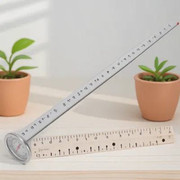 Langstieliger Bodenthermometer mit Edelstahlsonde, Professionelles Gartenwerkzeug zur Messung der Komposttemperatur