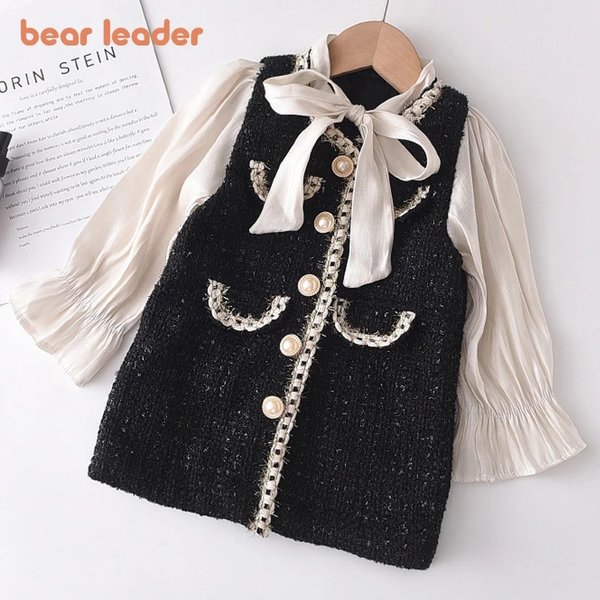 Bear Leader – robe princesse en Patchwork pour filles, Costumes de fête à la mode, avec nœud papillon, tenues décontractées pour bébés de 2 à 7 ans, nouvelle collection 2026