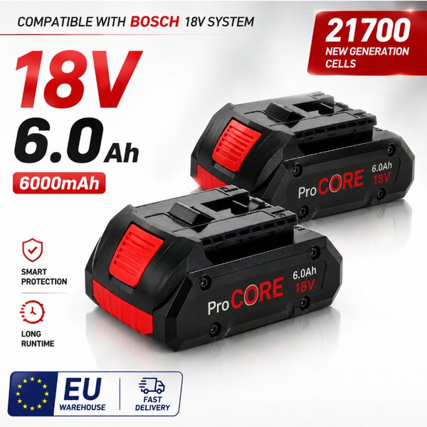 18V 6,0Ah Li-Ionen-Akku 21700 Zellen Hochleistungs-Ersatzpack mit Smart BMS Kompatibel mit Bosch Professional 18V Akku-Werkzeugen BAT609 BAT618 EU-Lager Schneller Versand