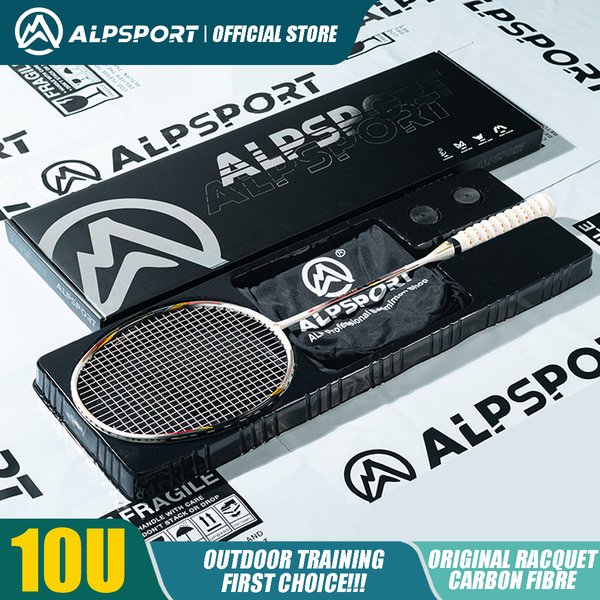 Alpsport AIR 10U Ultra-léger 52g T500 Raquette de badminton Rebond rapide Importée Maximum 28lbs 100% Pro Carbon Fibre + Titane Pour les joueurs intermédiaires et avancés