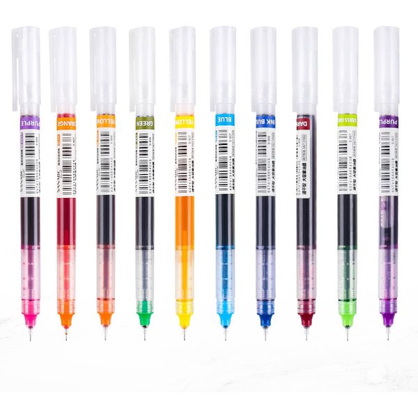 10 Colors Straight liquid Gel Pen Quick-drying Large-capacity Colorful Gel Pens 0.5mm Rollerball Pens School office Stationery