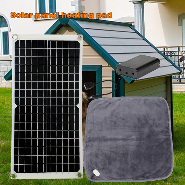 Solar Powered Pet Heating Pad Kit with Solar Panel Storage Box, Outdoor Warm Heated Mat for Dog House Cat Kennel Winter Warming