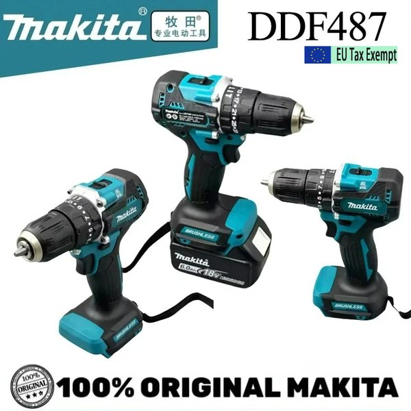 Makita Original. DDF487 Kabelloser Bohrschrauber Bürstenloser Elektrischer Schlagschrauber Wiederaufladbares Elektrowerkzeug 18V