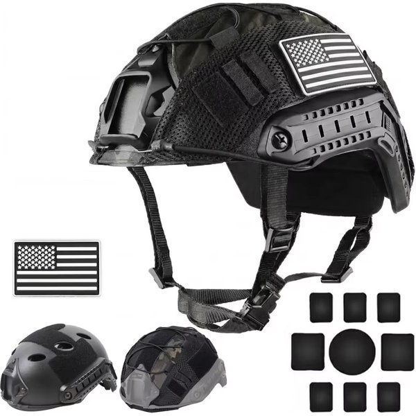 Taktischer Schnell-PJ-Helm mit Helmüberzug und Polstern für Airsoft, Paintball, Kampftraining, Schutz-ABS-Helm mit Magic Patches