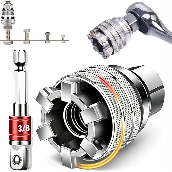 Uniwersalny zestaw nasadek 10-19mm (3/8"-3/4") z adapterem do wiertarki 3/8", zestaw nasadek przelotowych do napraw mechanicznych