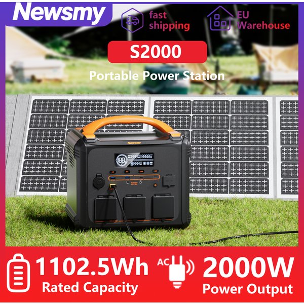 NECESMY S2000 Tragbare Powerstation 2000W 1102,5Wh LiFePO4-Akku Schnellladung Reine Sinuswelle Outdoor-Camping Notstromversorgung