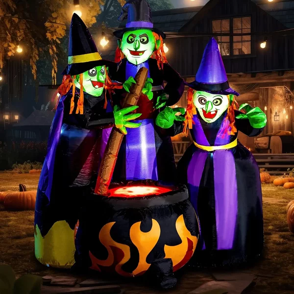 Sloosh 6ft Halloween Aufblasbarer Hexenkessel für Draußen, Große Dekoration mit Flammenlicht für Halloween-Dekoration