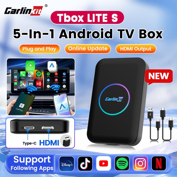 Adaptateur sans fil CarlinKit Android Ai Box Lite S, dongle sans fil CarPlay Android Auto pour IPTV Youtube Netfilx Spotify, sortie HD