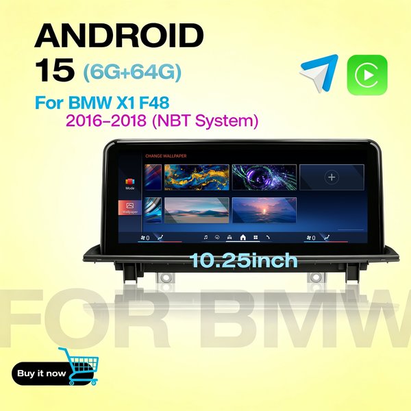 NBT System Autoradio 10,25 Zoll Android 15 GPS-Navigation Android Auto Multimedia-DVD-Player Kabelloses Carplay für BMW X1 F48 2016 - 2018 4G WLAN