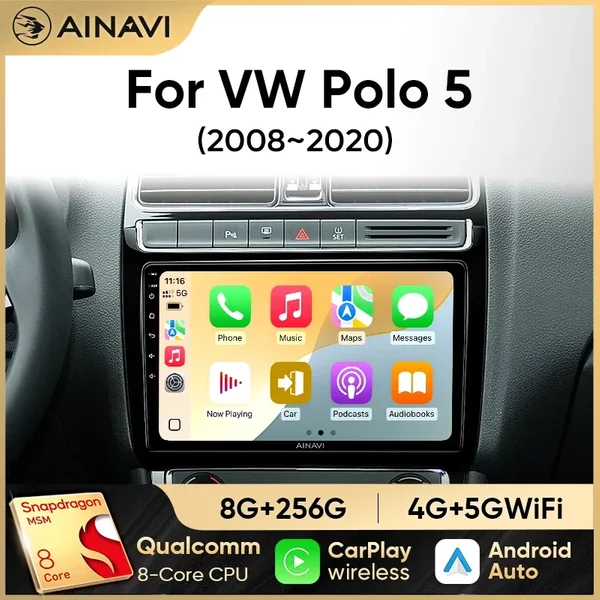 Ainavi Auto-Multimedia für VW Volkswagen POLO 5 2008-2017 Vento Kabelloses Carplay Android 13 Auto-Autoradio Stereo 48EQ DSP 2 Din