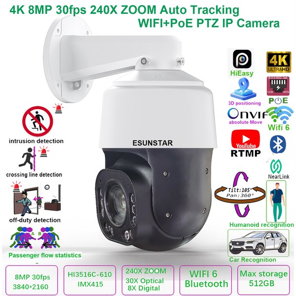 8MP 4K 30fps 240X ZOOM Wireless WiFi POE Speed Dome PTZ IP Camera Onvif Absolute Move Hikvision Protocol IVM4200 P2P