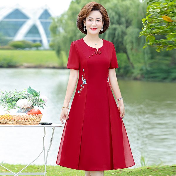 Vintage faux deux pièces été décontracté robe mi-longue en mousseline de soie robe ample broderie femmes élégant moulante fête robes