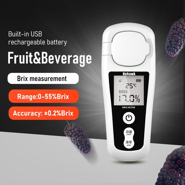 Réfractomètre numérique LCD Nohawk Brix, mesureur de sucre rechargeable pour mesurer la teneur en sucre liquide des boissons aux fruits