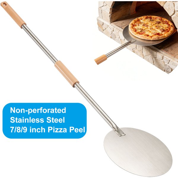 Onilini 7/8/9 Zoll Edelstahl-Pizzaheber mit Holzgriff, perforierte Pizzaschaufel, Pizzabackspatel, Ofenzubehör