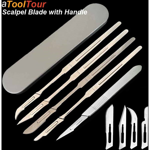 Scalpel à manche sphérique en acier au carbone, long, carboné, générateurs de bureau en métal, couteau de coupe médical, numéro 10, 11, 12, 15
