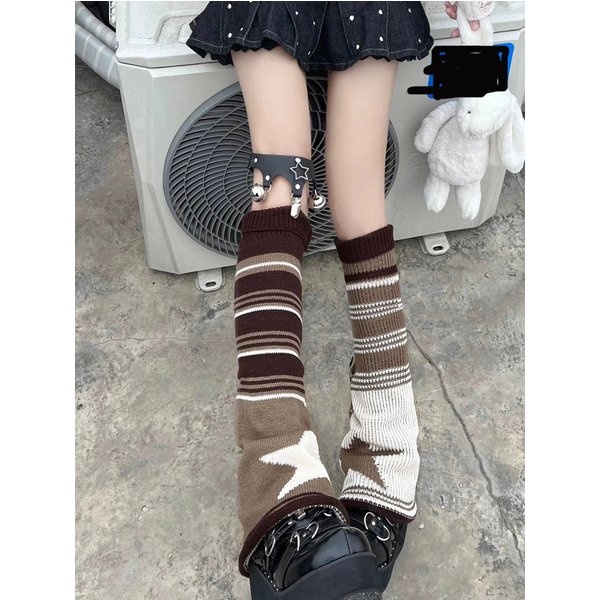 Chaussettes Asymétriques Pentagramme à Rayures Tricotées pour Fille, Style Y2K, Jambes Larges, JK, Habillées Lolita, 1 Paire