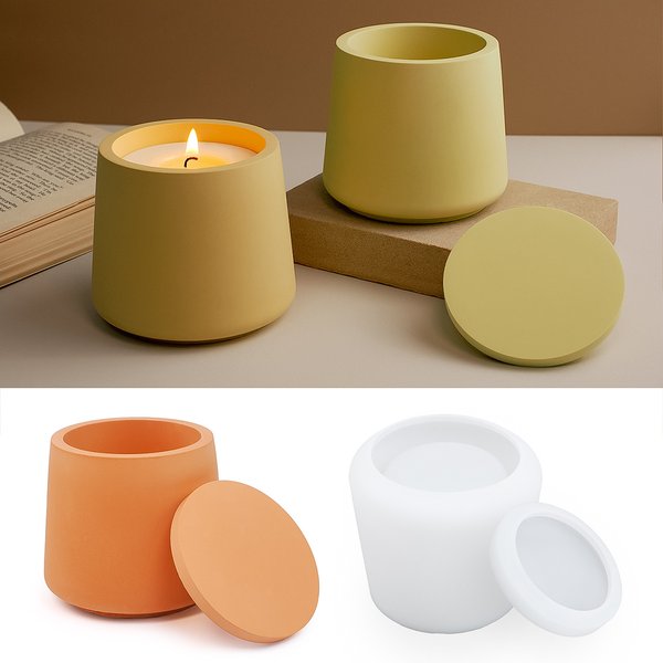 Pot de bougie en Silicone, moule avec couvercle, boîte de rangement de bijoux ronde, Pot de fleur succulente, plâtre, résine époxy, décoration de maison, cadeau