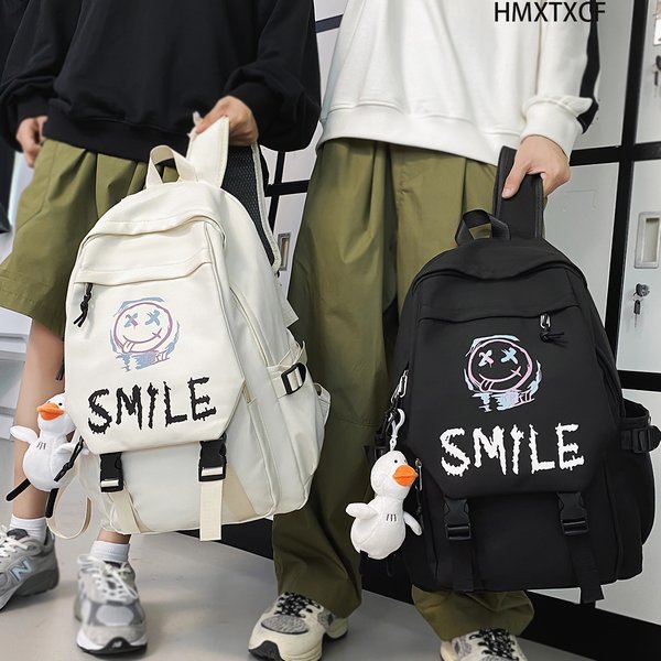 Sac à dos de poche avant, sac à livres en Nylon de couleur unie de Style Preppy, sac d'école Kawaii à Double poignée de grande capacité