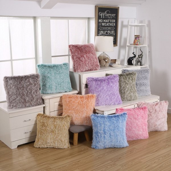 Maison luxe doux fausse fourrure polaire housse de coussin taie d'oreiller décoratif coussins couvre 45x45 cm housses de coussin cas JAF011