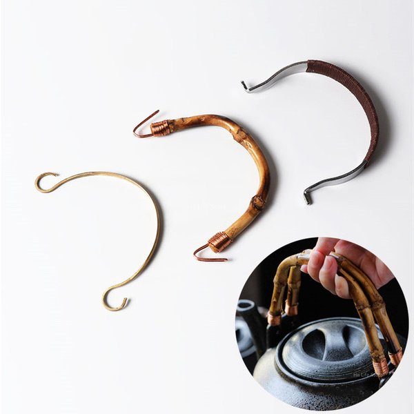 Poignée de théière en poterie en forme de U, bambou/laiton, service à thé de remplacement, thé Kung Fu, accessoires en céramique Vintage, fournitures