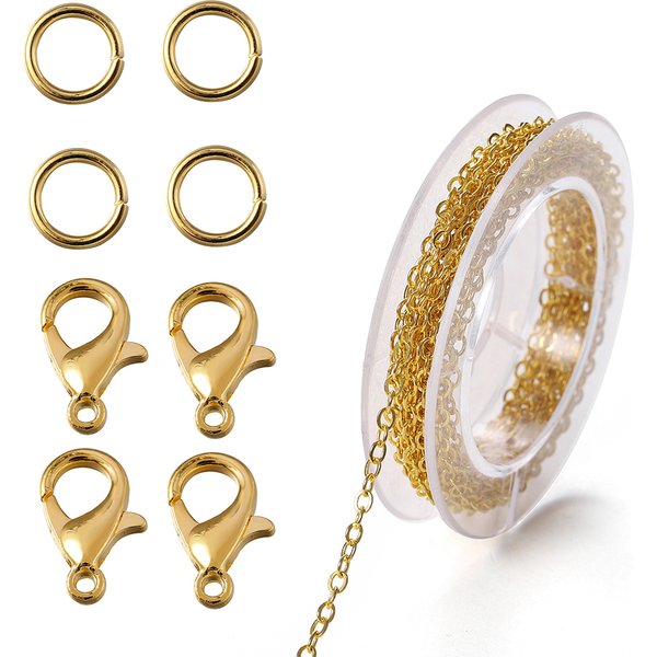 1 ensemble de chaînes à maillons de connecteur de chaîne de câble en fer de 3m avec anneaux de saut fermoirs à homard ensemble de fabrication de bijoux collier à faire soi-même trouver des matériaux