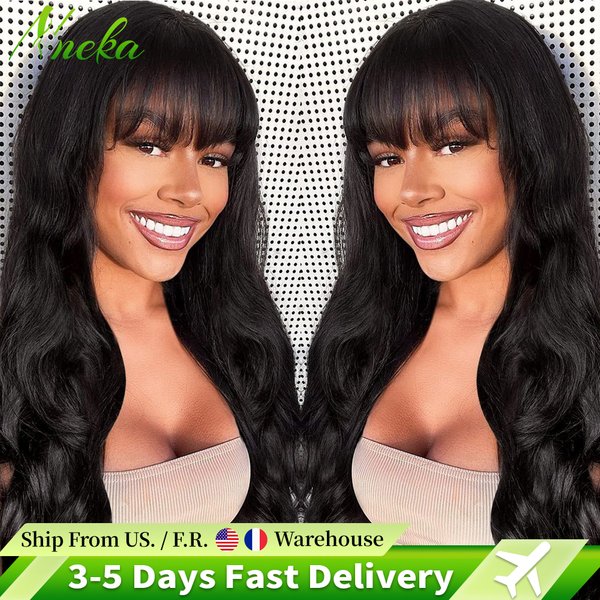 Body Wave Wigs with Bangs 3x1 Middle Part Lace Wig Human Hair Pre Plucked Body Wave Real Human Wigs with Bangs for Women 34 Inch