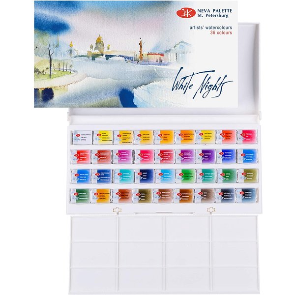 Ensemble de peinture aquarelle de qualité pour artistes Russes White Nights, 12/24/36 casseroles complètes pour professionnels, débutants et passionnés
