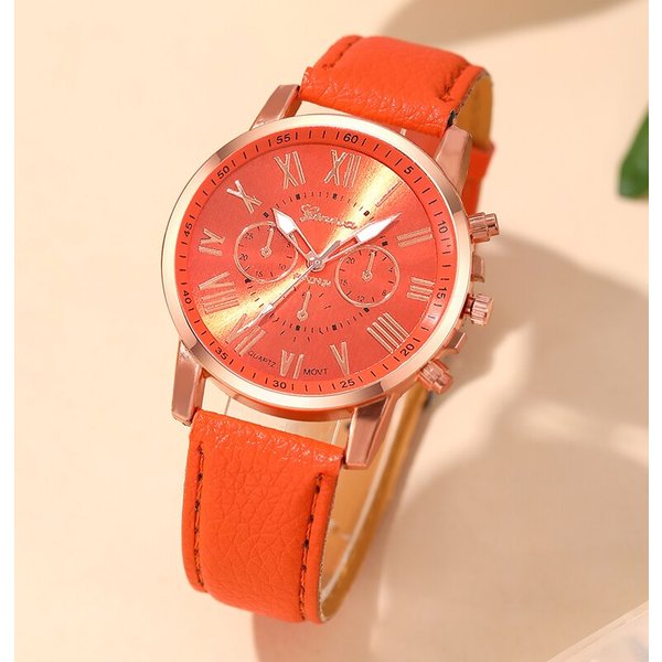 Reloj Mujer Mode Femmes Montres Dames Orange Cuir Quartz Montre-Bracelet pour Femmes Bussiness Casual Montre Relogio Feminino