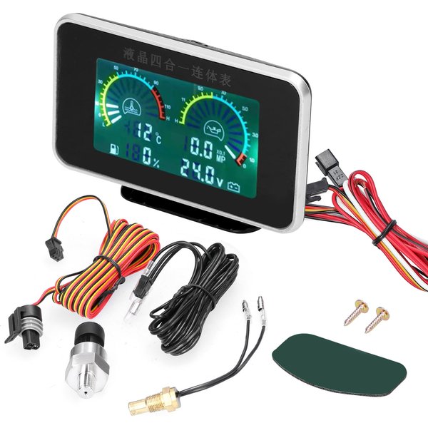 4in1 Car LCD Meter Digital Oil Pressure Voltage Water Temperature Fuel Gauge Universal Instrument 9-36V for Car Truck SUV RV