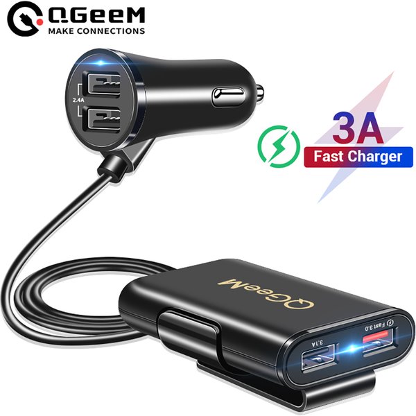 QGEEM-Chargeur de voiture 4 USB QC 3.0, charge rapide 3.0, pour téléphone, adaptateur avant et arrière, portable, prise pour iPhone