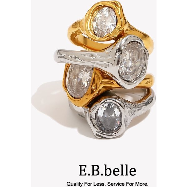 E.B.belle Simple Style Big Zircon Ring Creative Personalized Stainless Steel Tarnish Free Charm Jewelry For Women